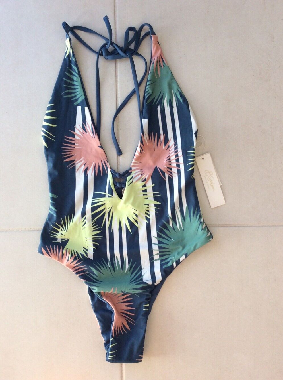 B. Swim One Piece Swimsuit Lush Coastal Floral Palm Cheeky Swimwear